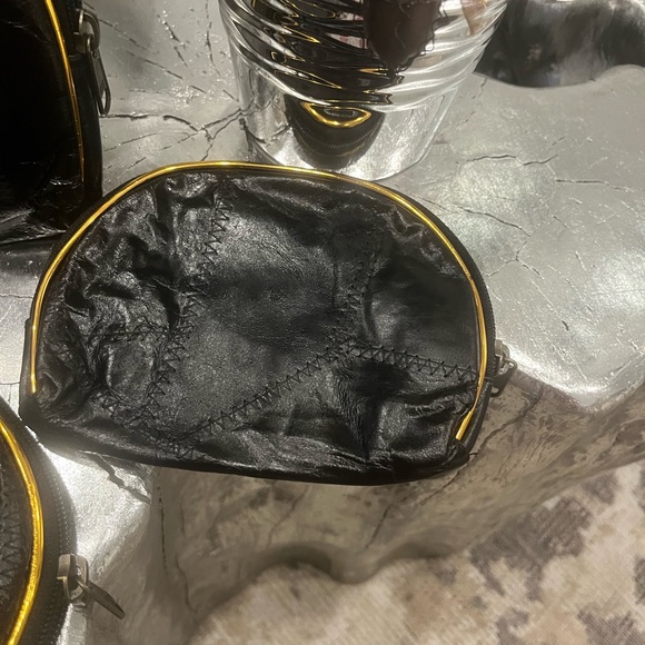 Vintage 1980s Alan Edward three piece pouch set matching black with gold  trim - Picture 3 of 16